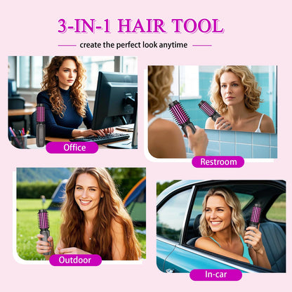 Cordless Hair Curling Iron Brush, Travel Curl Brush, 3-in-1 Portable Curling Iron Cordless, Plasma Thermal Hair Brush, 7000mAh USB Rechargeable Curlings Wand, Mini Hot Curlings Brush-Blush Pink