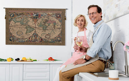 C Charlotte Home Furnishings Inc Map Mercator Belgian Tapestry Wall Hanging | Viscose Cotton and Polyester Blend Wall Art | 33 in. x 46 in | Home Decor Accents