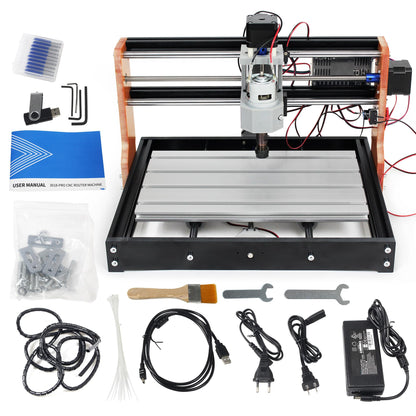 RATTMMOTOR Upgrade 3018-PRO CNC Wood Router Machine Kit 3 Axis GRBL DIY Mini CNC Engraver Milling Machine+Emergency Stop and Limit Switch for Cutting Plastic Acrylic PVC PCB Wood