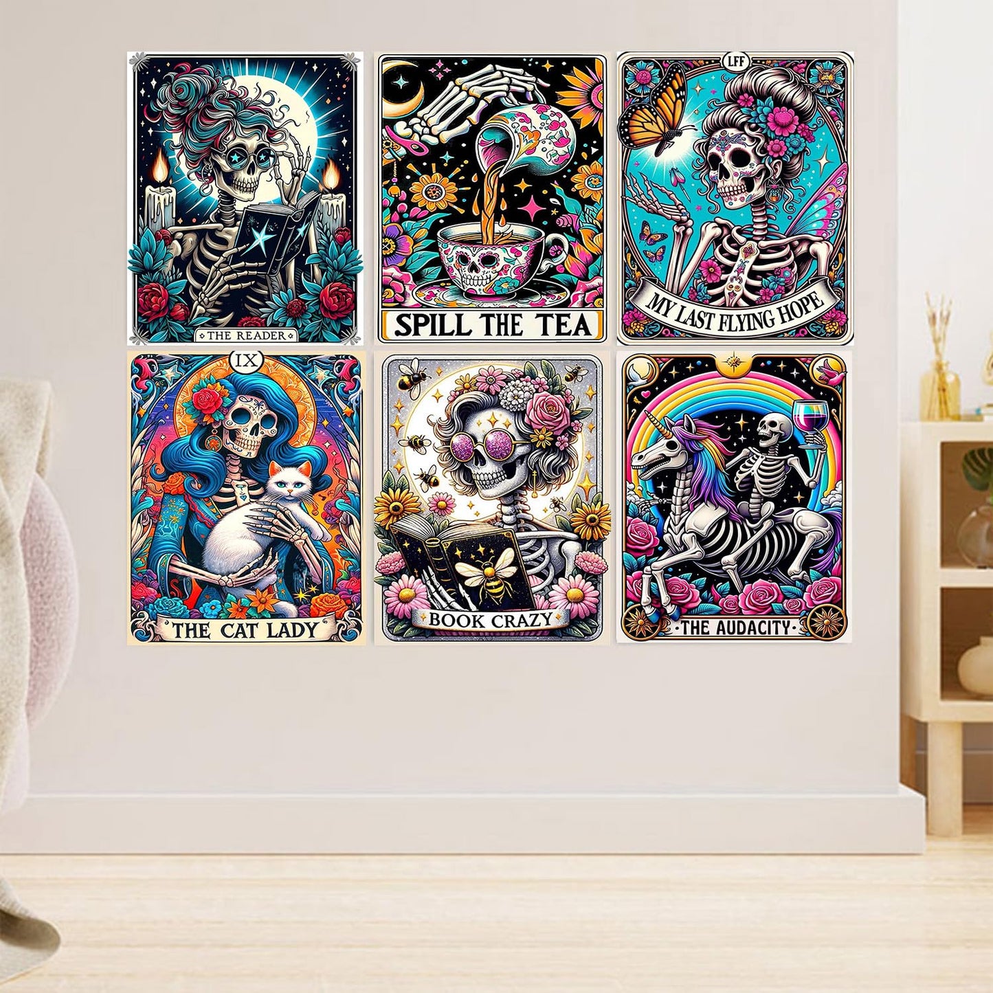 GOUOYANA Skull Diamond Art Kits for Adults - 9pcs, Tarot Card Diamond Painting for Beginners, DIY Full Rhinestone 5D Gothic Diamond Painting Kits (Gemstone Craft), Home Wall Decoration (12x16 inch)