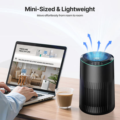 Air Purifiers for Bedroom Home, Air Purifier for Smoke Odors with Fragrance Sponge, Small Air Purifier with Sleep Mode for Bedroom Office, Blue Night Light, White, 1 Pack+3 Modes
