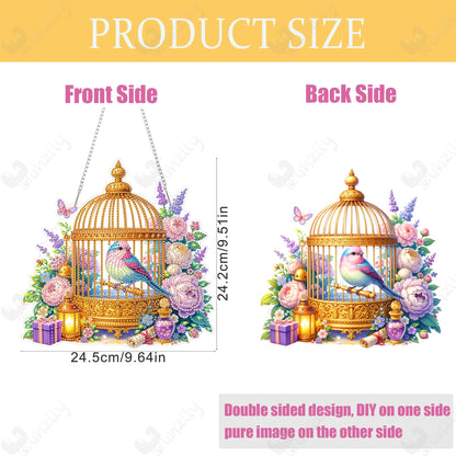 Yunzlly DIY Hanging Diamond Art Pendant Kit, Special Crystal Double Sided Diamonds Painting Ornament Kit for Adults, Acrylic Gem Painting Board for Window&Door&Wall (Bird)