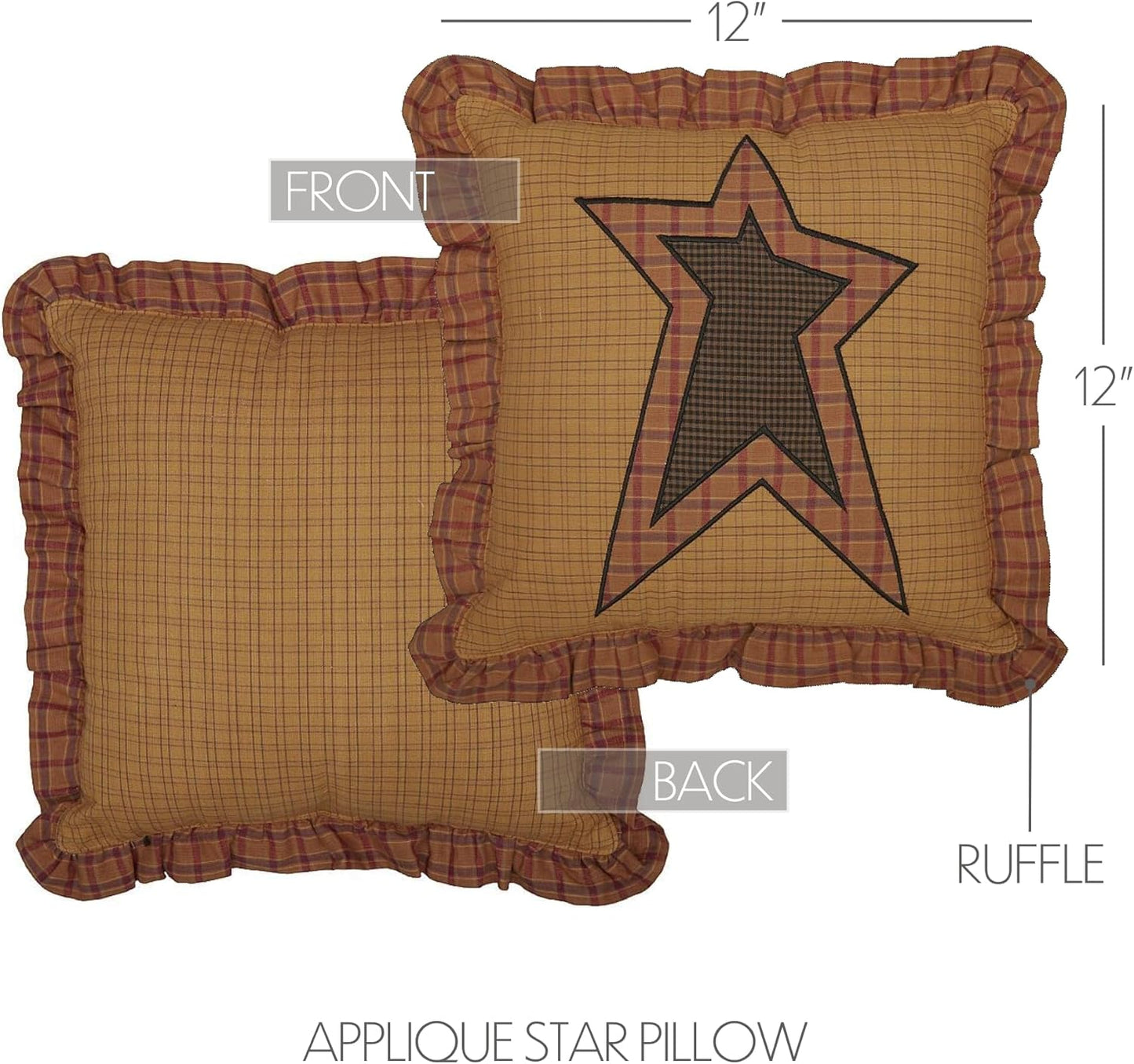 VHC Brands Stratton Applique Star Pillow - 12x12 Country Primitive Bedding Accessory in Tan