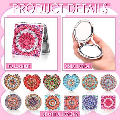 Geetery 12 Pcs Painting Compact Mini Mirror DIY Painting Portable Folding Handheld Makeup Purse Mirror Diamond Art Gift Set for Women