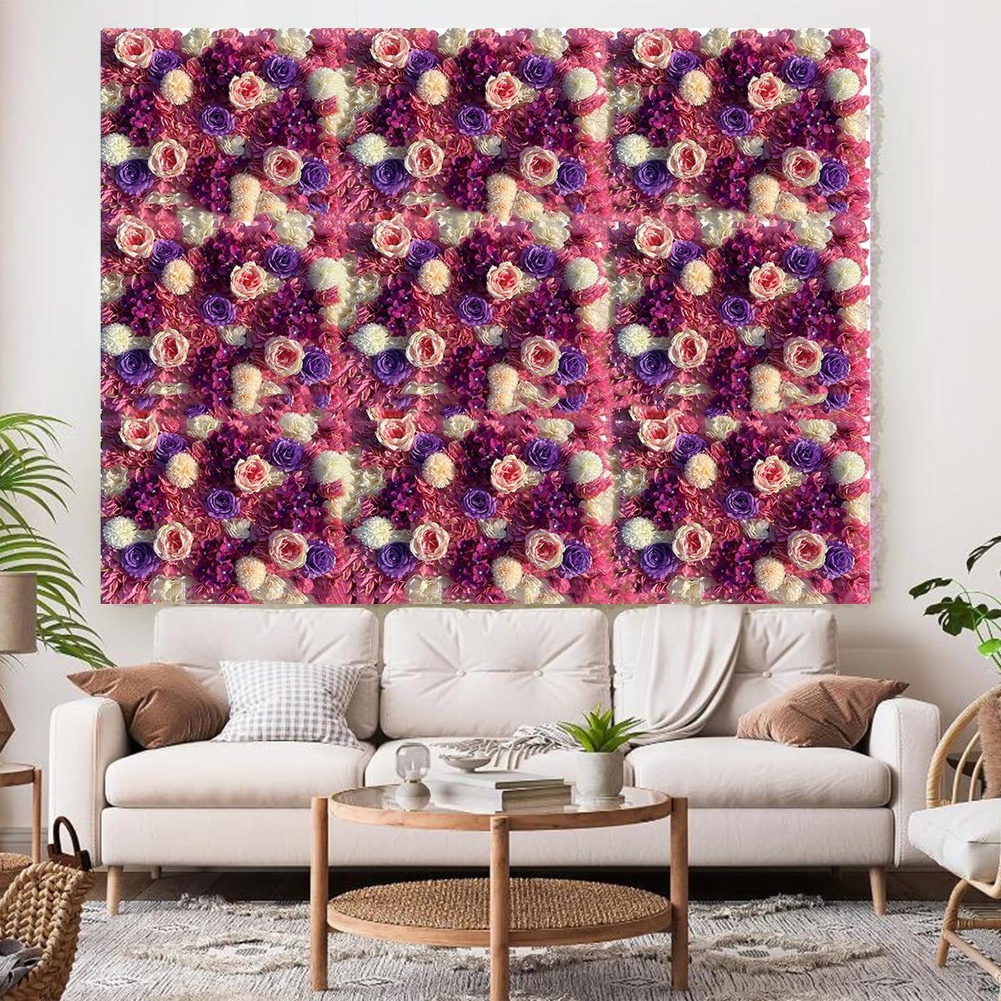 JIIPOREGJ Flower Wall Panels for Backdrop Artificial Background,for Home Decor DIY Wedding Party Decoration,8pcs