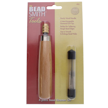 The Beadsmith Diamond Reamer Set – 4 Interchangeable Tips, Wood Handle, Storage Tube for Bits - Use on Glass, Ceramic or Stone – Tools for Opening & Enlarging Holes & Softening & Smoothing Rough Edges