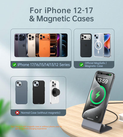 Magnetic Wireless Charger for iPhone 17/16/15/14/13/12 - Mag Charger+20W USB C Adapter, Fast Wireless Charging Stand/Pad with 5ft USB-C Cable for iPhone 17/16/15/14/13/12 Pro Max Plus Mini Air, Airpod