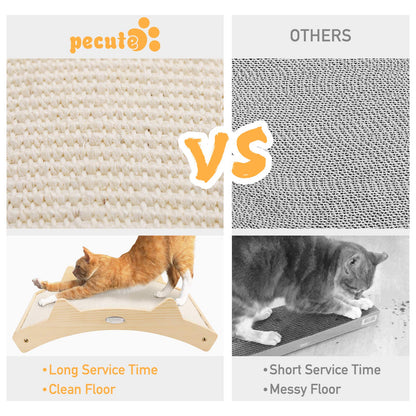 Double-Sided Cat Scratcher With Natural Sisal + Carpet Cloth, Durable Solid Wooden Structure Scratch Pad for Indoor Cats, Scratcher Lounge, 16.5 x 10.8in