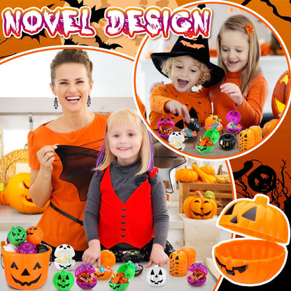 Lallisa 120 Pcs Halloween Pumpkin Containers Plastic Storage Box Case Bulk, Mini Pumpkin Egg Candy Gift Bucket for Halloween Trick Treat Decoration Party Supplies(Black, Orange, White, Purple, Green)