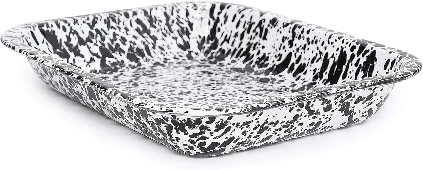 Enamelware Small Open Roaster, Black/White Splatter, 11.5 x 9.25 inches (Single)