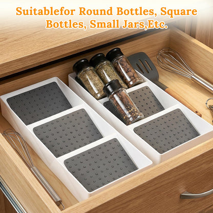 2 Pcs Spice Drawer Organizer, 3 Tier Non-Slip Silicone Seasoning Jars Drawer Insert, Spice Rack Organization for Cabinet, Making up Organizer, Bottle Rack,Bottles Holder,Spice Bottle Organizer