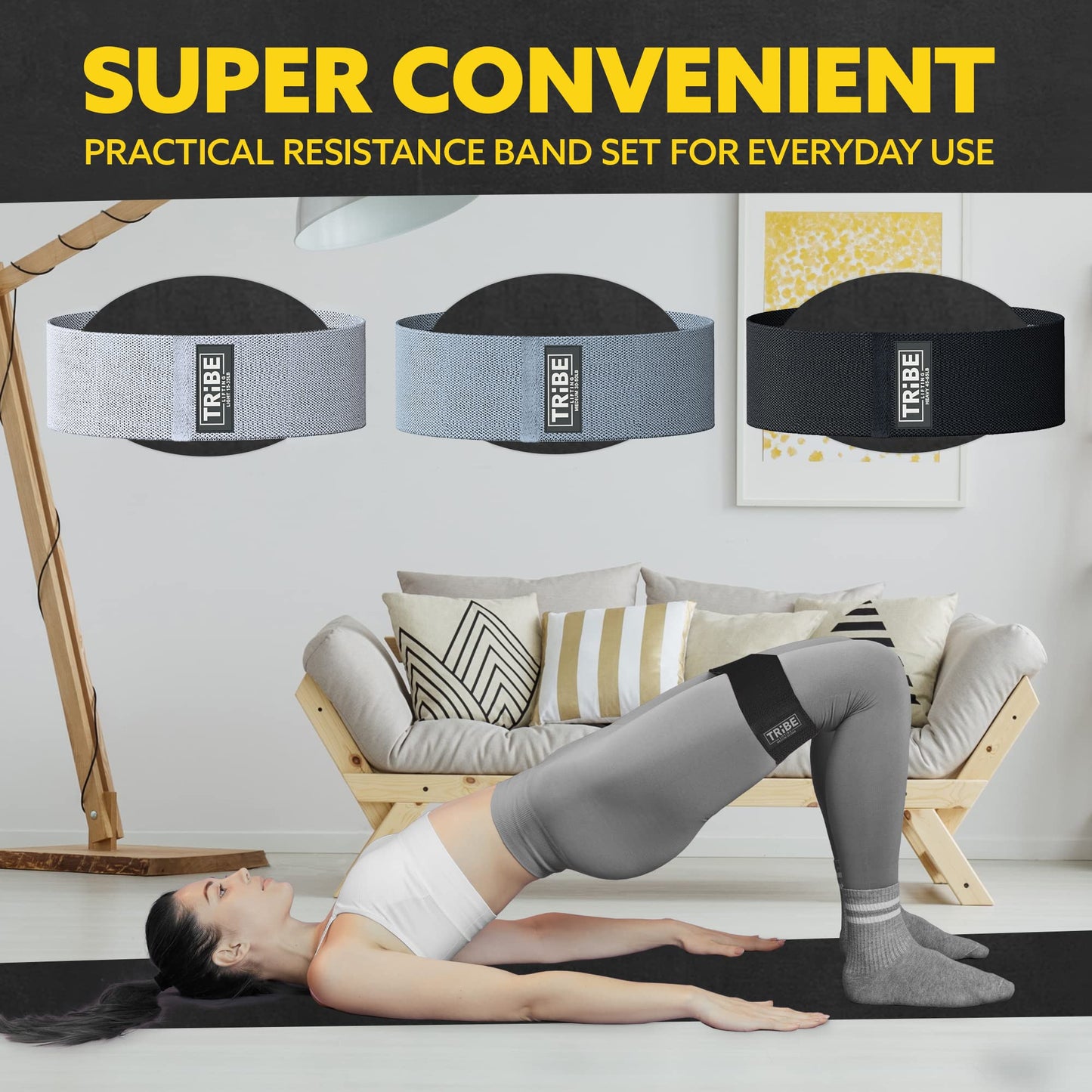 Tribe Lifting Fabric Resistance Bands for Exercise - Hip Bands for Working Out Legs, Glutes, Knees and Thighs for Men and Women - Cloth Circle Booty Bands for Physical Therapy (Gray)