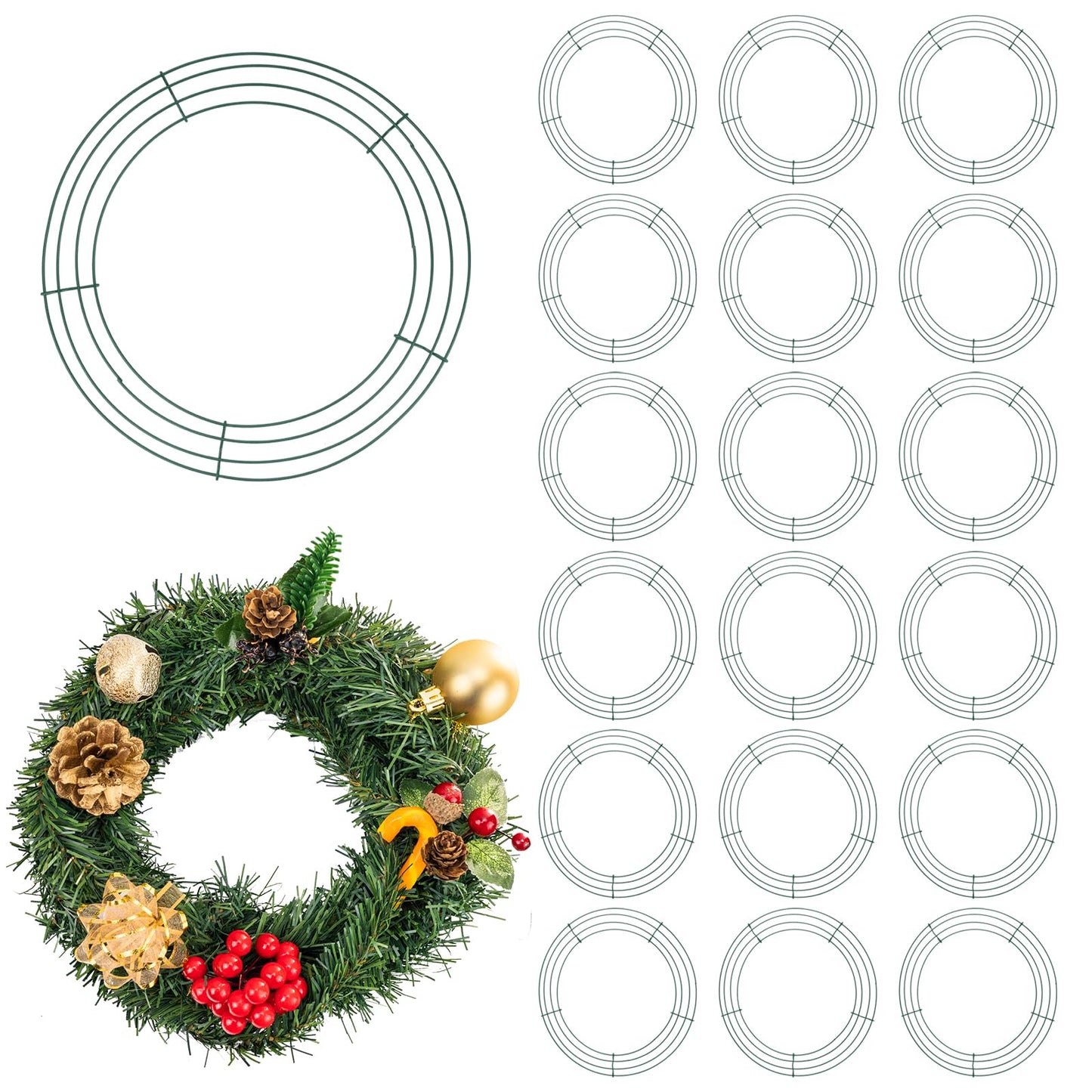 MUKCHAP 20pcs 12 Inch Wire Wreath Frame, Green Wire Wreath Frames Rings, Round Metal Wreath Form for DIY Crafts, Weddings