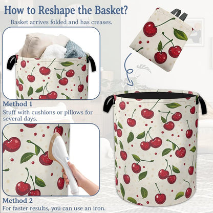 Cute Cherry Laundry Basket,Foldable Oxford Cloth Laundry Hamper With Handle, 20.8"x16" Portable Clothes Storage Basket Bag for Laundry Room/Bathroom/Bedroom/Dormitories