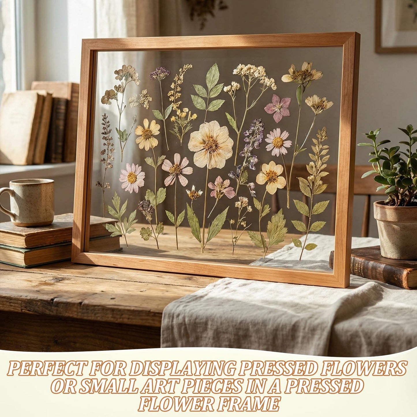 Leinuosen 2 Pcs Floating Picture Frames 16x20 Double Glass Pressed Flower Wooden Frames Wall Tabletop Display Photo Gift for Home Office Plant Specimen Embossed Designs