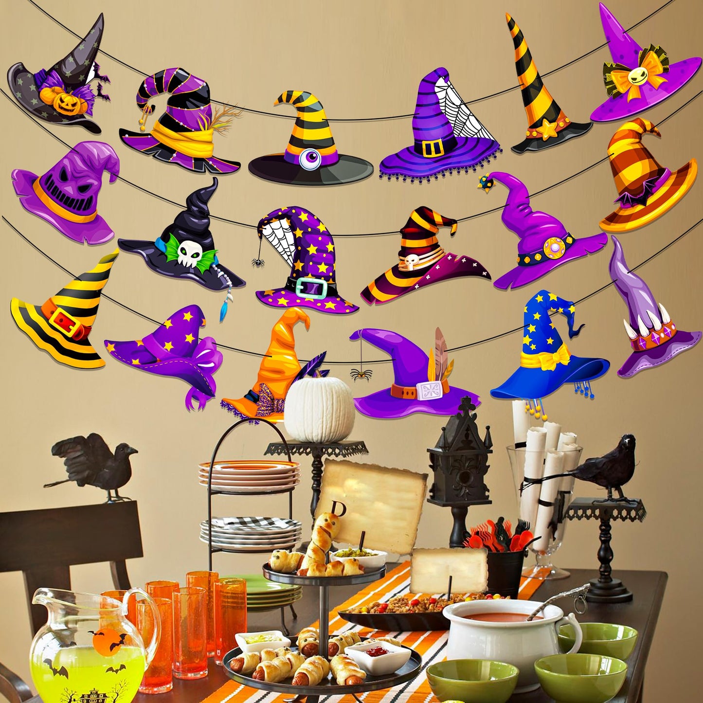 Halloween Witch Hat Banners Halloween Theme Party Supplies 3PCS Witch Hat Hanging Banner Spooky Wizard Decorations for Fantasy Scary Birthday Baby Shower Decor