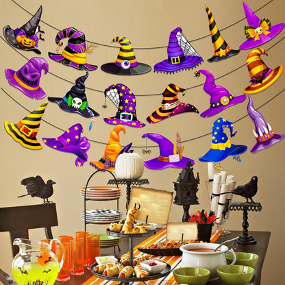 Halloween Witch Hat Banners Halloween Theme Party Supplies 3PCS Witch Hat Hanging Banner Spooky Wizard Decorations for Fantasy Scary Birthday Baby Shower Decor