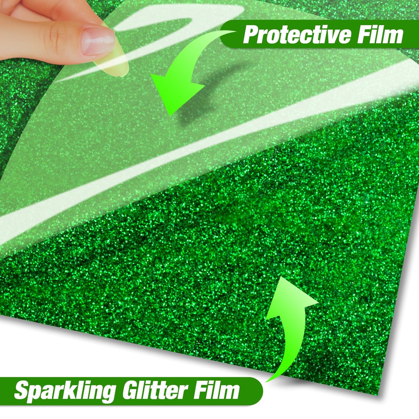 VinylRus Green Glitter HTV Heat Transfer Vinyl Roll-12 x 10ft Green Glitter HTV Vinyl for T-Shirt Clothing Bags,Glitter Iron on Vinyl for All Cutter Machine - Easy to Cut and Weed