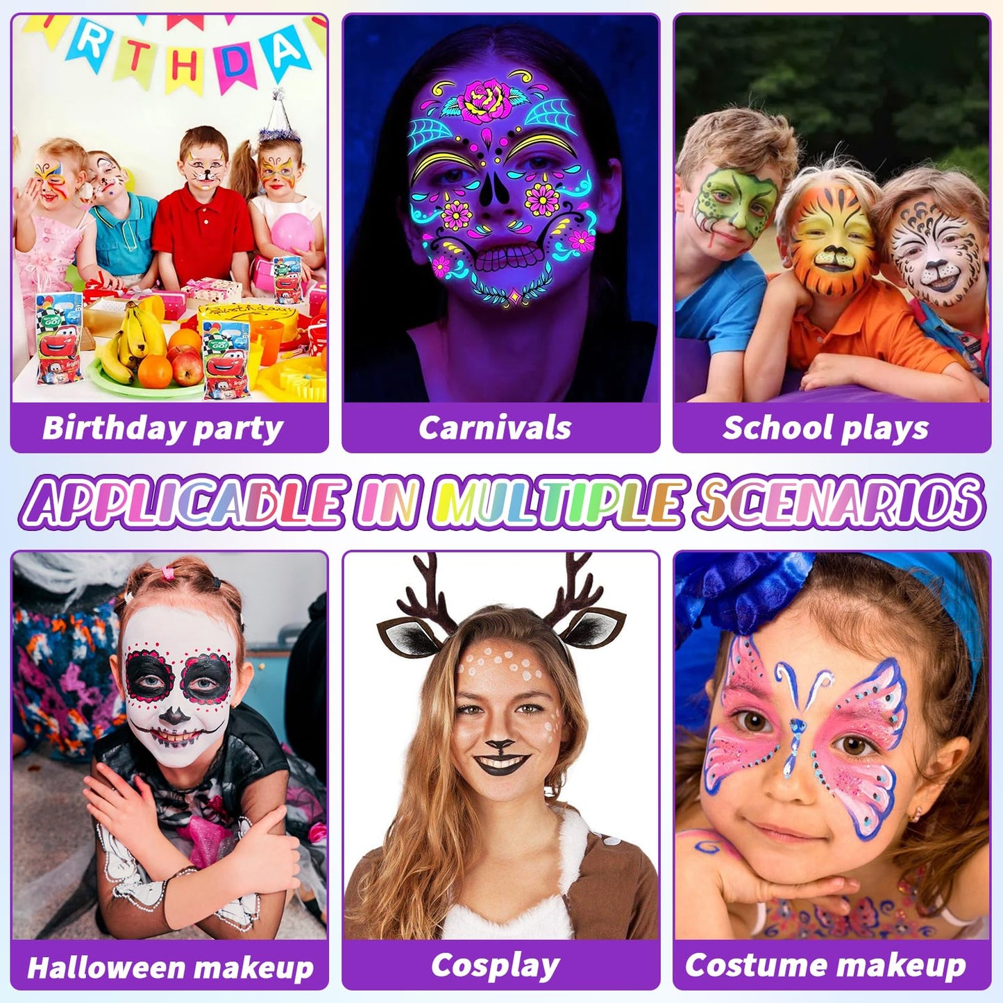 LOUHUA 54 Colors Face Painting Kit for Kids - Non Toxic Water Activated Face Paint with Stencils, Brushes, Gems - for Halloween, Birthday, Carnival, Cosplay