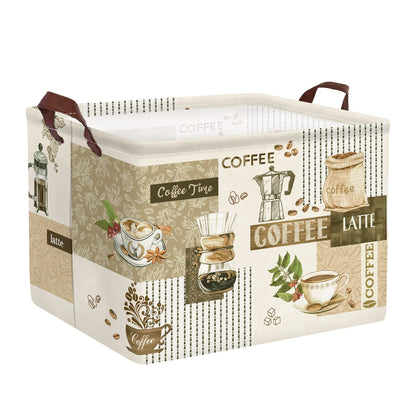 Clastyle Large Breaktime Coffee Theme Storage Basket Coffee Bean Cup Snack Kitchen Storage Bin Rectangle Brown Basket for Clothes Toy Book