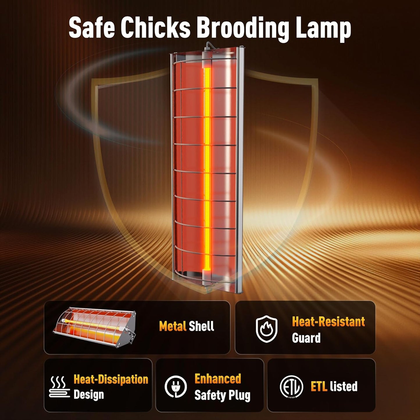 2 150-300W, Chicken Coop Heater, Large Infrared Heat Lamp for Poultry, Livestock & Pets, Safe Chicken Brooder Heat