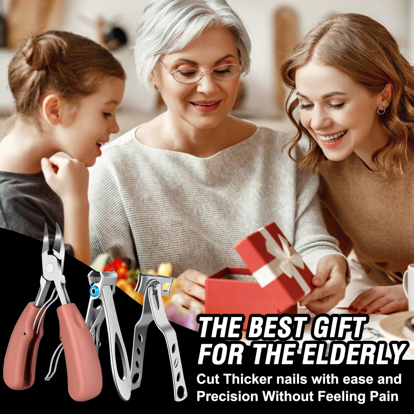 Toenail Clippers for Seniors Thick Toenails, Aucurwen Heavy Duty Toe Nail Clippers Adult Thick Nails Long Handle, Large Toenail Clippers for Thick Nails 7Pcs