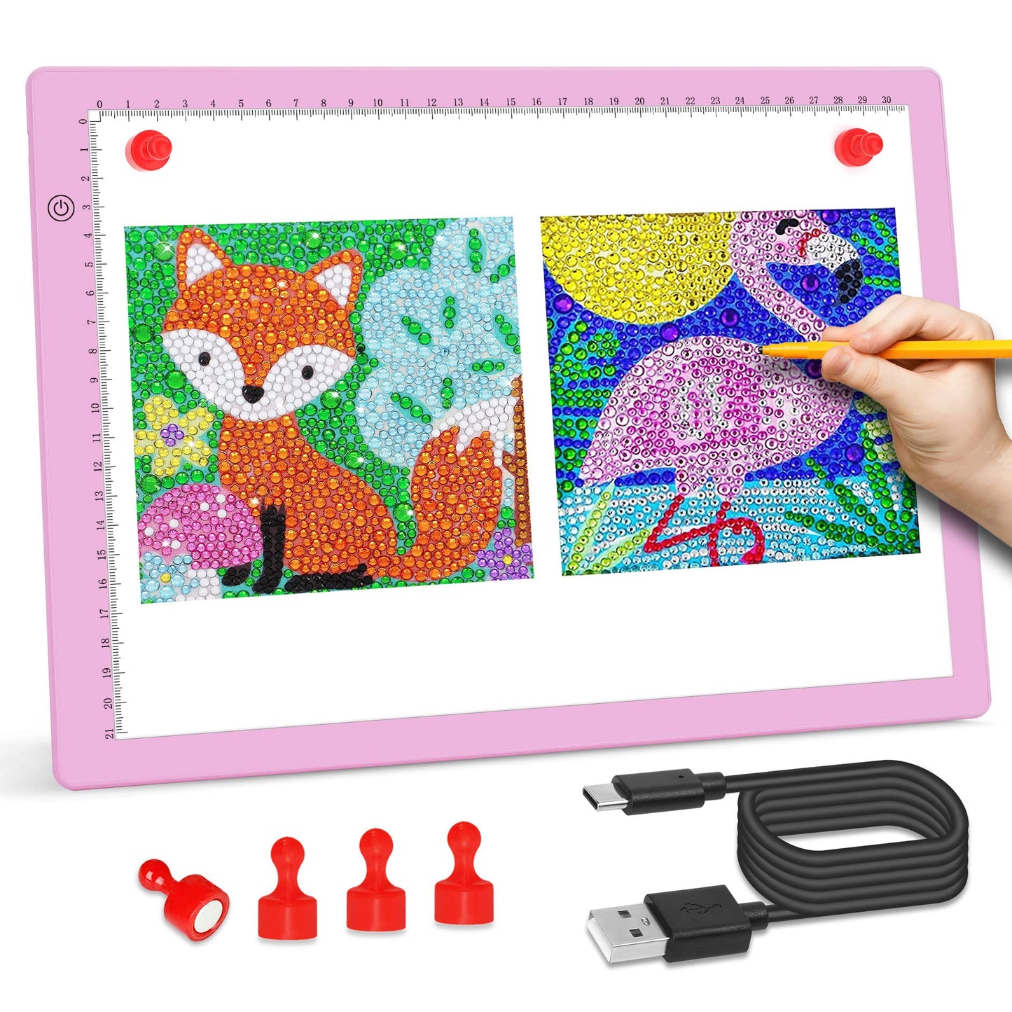 comzler A4 LED Light Board, 3 Level Dimmable Brightness USB Power Artcraft Light Table for Tracing, Light Drawing Sketch Pad for Animation, Sketching, Drawing, Stenciling, Artists - Pink