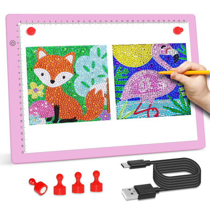 comzler A4 LED Light Board, 3 Level Dimmable Brightness USB Power Artcraft Light Table for Tracing, Light Drawing Sketch Pad for Animation, Sketching, Drawing, Stenciling, Artists - Pink