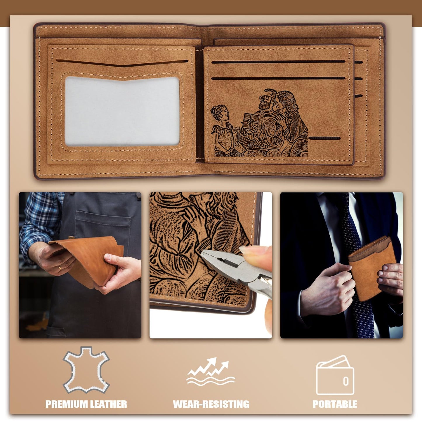 Dansydaisy 12 Pcs Leather Photo Wallet for Dad Fathers Day Blank Wallets Bulk for Men Fold PU for DIY Birthday Gift(Brown)