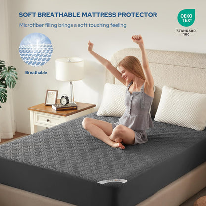 BEDLORE Waterproof Mattress Protector - Noiseless Queen Size Pad with Deep Pocket (6"-18") - Soft & Breathable Gray Cover