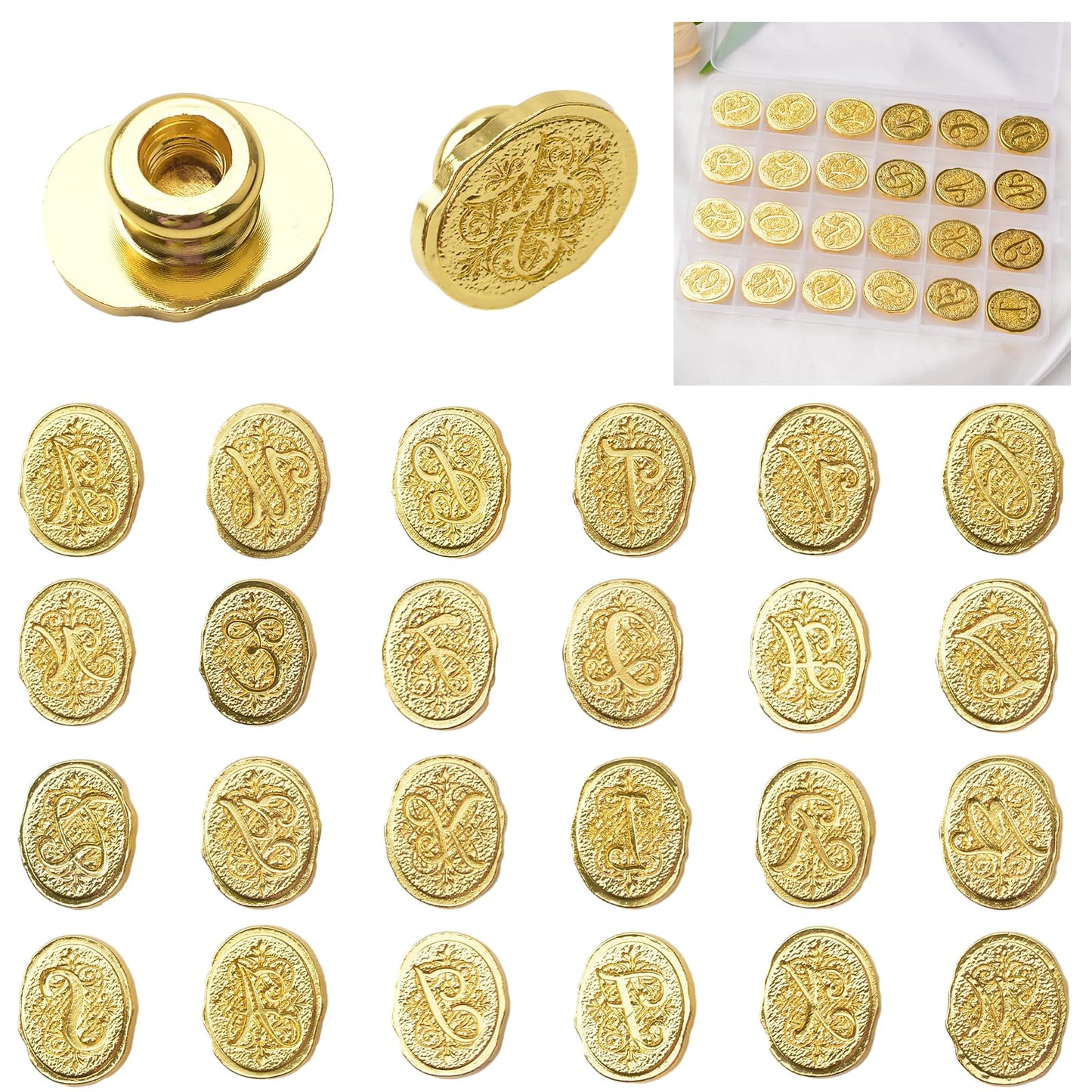 HICOHAND Alphabet Wax Seal Stamp Kit, 26 Letters A-Z Sealing Stamp Vintage Brass Seal Head for Wedding Party Invitation, Envelope, Gift Wrap, Valentine's Day Card