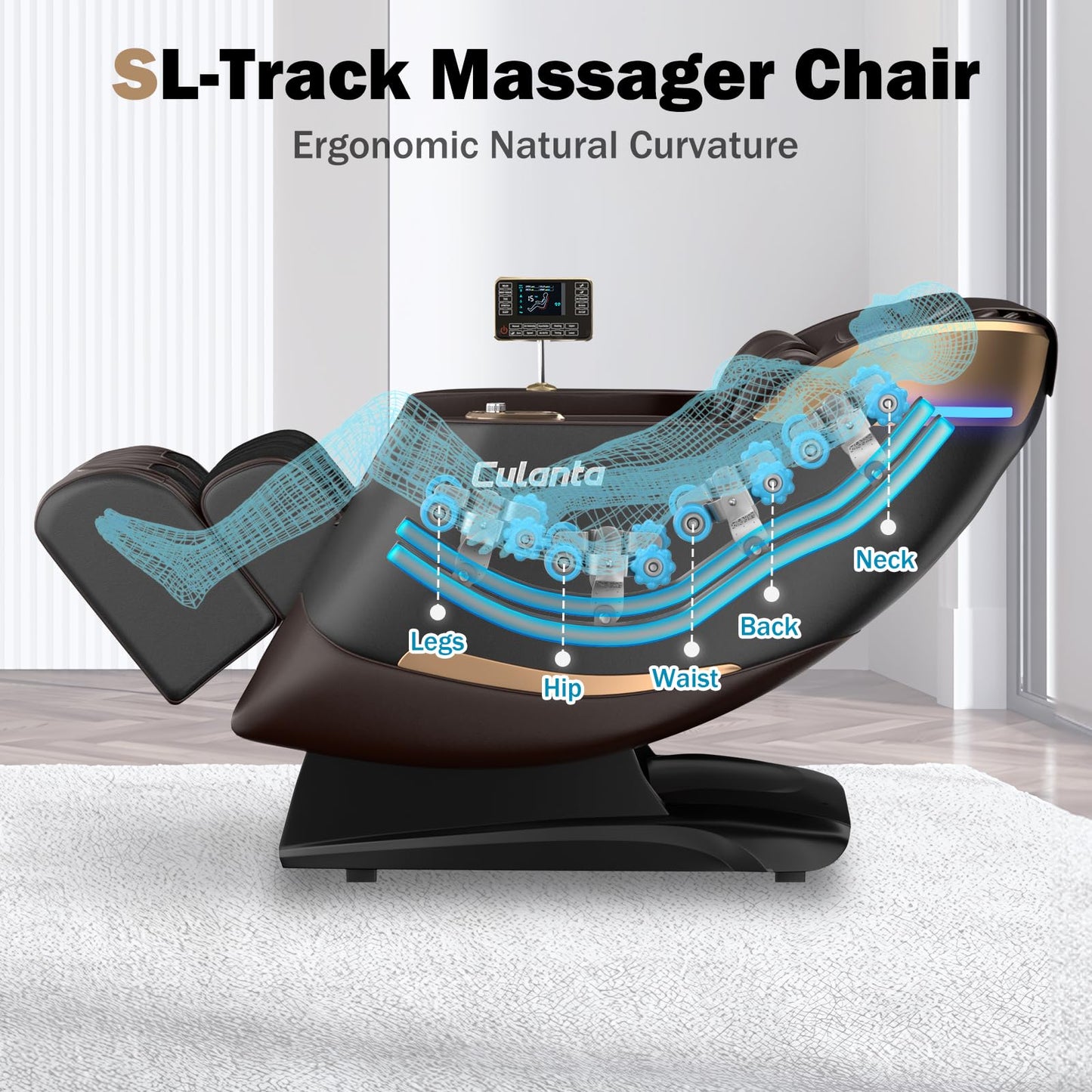 Culanta Massage Chair Full Body, Zero Gravity SL-Track Shiatsu Massage Recliner Chair with Body Scan, Airbags, Foot Rollers, Deep Yoga Stretch, Heating (U1-Brown)