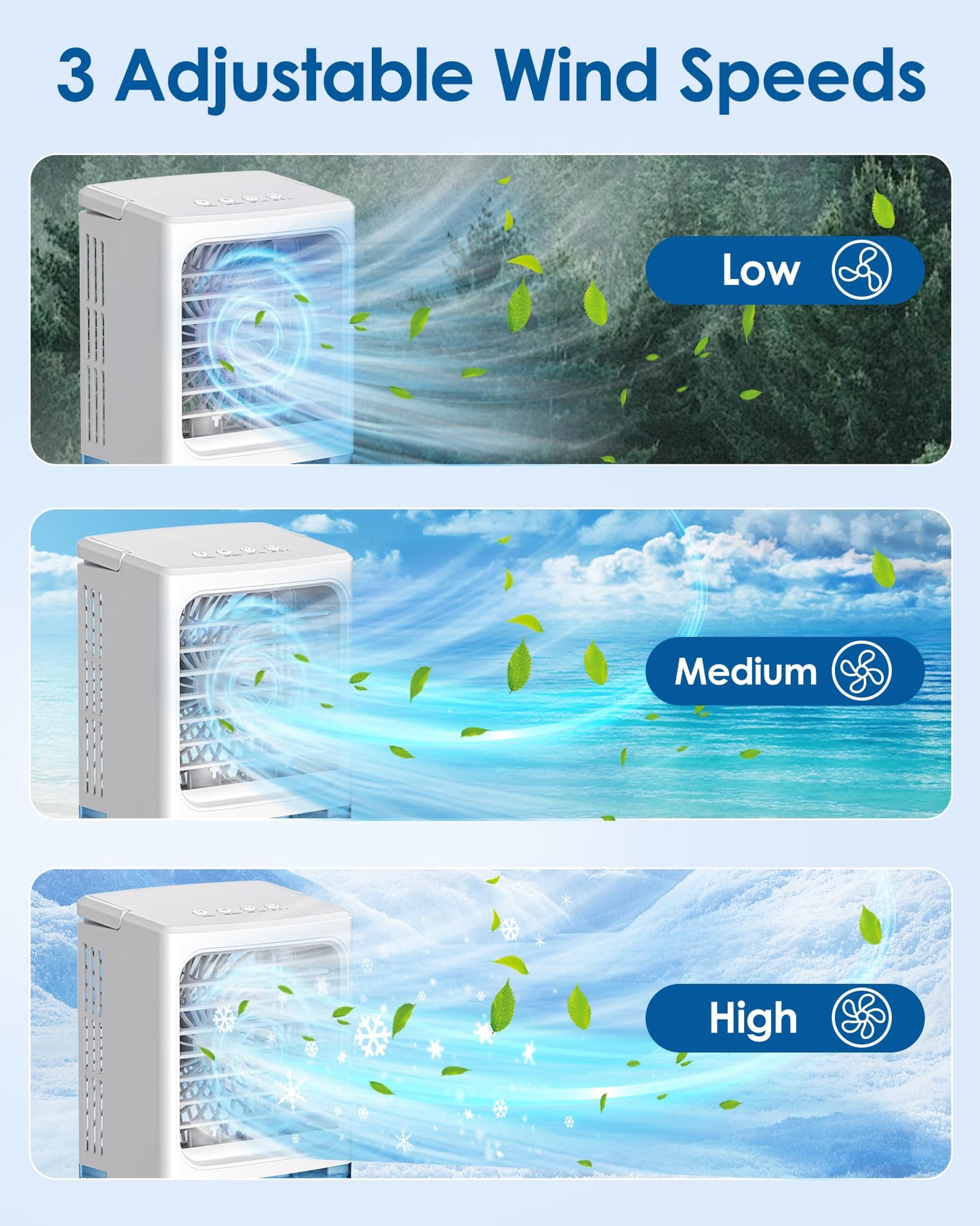 Mini Air Conditioner,Portable Air Conditioners,Evaporative Air Cooler Humidifier, 3 Speed Quiet Personal Cooling Fan, 7-Color LED Night Light, 4/8H Timer for Bedroom, Office, Camping, Car (White)