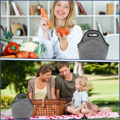 LOVAC Insulated Neoprene Lunch Bag for Men,Reusable Lunch Tote,Durable and Waterproof Lunch Bags,Soft and Lightweight (Black-Grey)