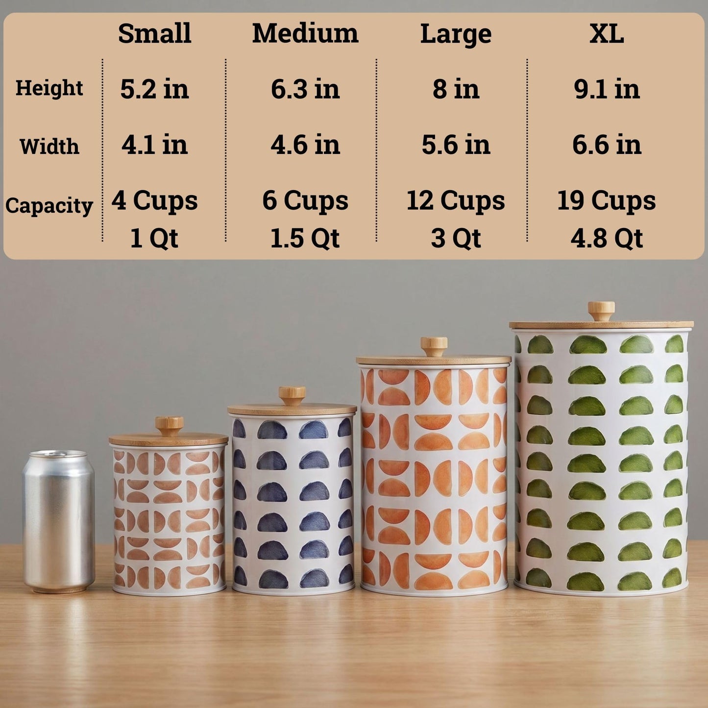 Kitchen Canisters for Countertop Set of 4 - Patterned Iron Kitchen Canisters with Airtight Lids - Flour Sugar Canister Set - Flour and Sugar Containers Farmhouse - Coffee Jar for Counter - White Jar