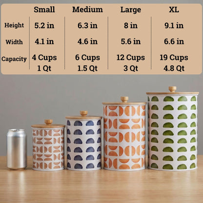 Kitchen Canisters for Countertop Set of 4 - Patterned Iron Kitchen Canisters with Airtight Lids - Flour Sugar Canister Set - Flour and Sugar Containers Farmhouse - Coffee Jar for Counter - White Jar
