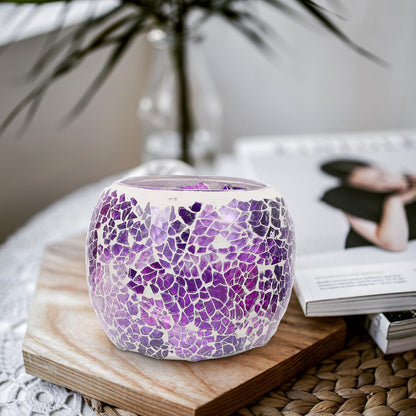 COHEALI European Mosaic Glass Candle Holder Purple Decorative Candlestick for Romantic Dinner Table Centerpiece Household Candle Stand Wedding Home Decor
