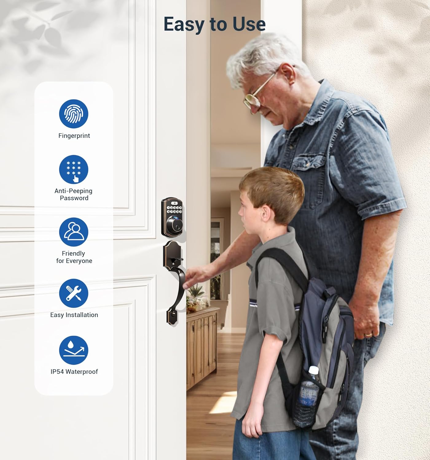 Veise Fingerprint Door Lock Set, Keyless Entry Door Lock, Front Handle Set, Electronic Keypad Deadbolt with Lever Handle, 2 Keys, Auto-Locking, One-time Codes, Easy to Install, Oil Rubbed Bronze
