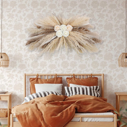 36-38" Large Pampas Grass Wall Decor, DIY Artificial Roses & Natural Dried Boho Hanging Flowers for Wall, Mirror, Wedding Arch, Entryway Decor, Gift, Requires Assembly & Easy Install