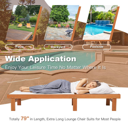 COSTWAY Set of 2 Patio Wood Chaise Lounge Chair, Strong Eucalyptus Wood Frame, 5-Position Adjustable Outdoor Recliner with White Mesh (White)