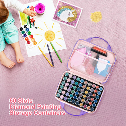 Leudes Diamond Painting Storage Containers, 60 Slots Bead Storage Box for Diamond Art Kits Accessories Organizer Case (Only Bottles and Bag) (Purple-2(60 Jars))