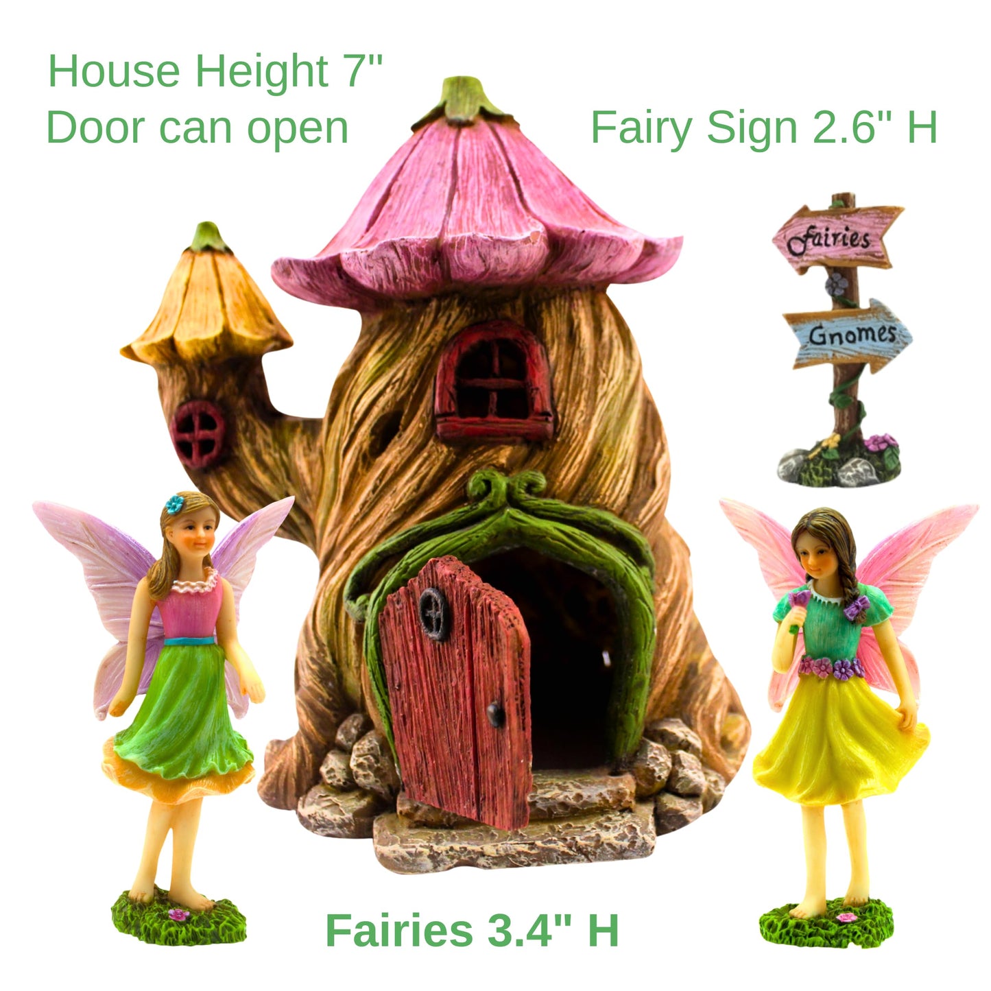 PRETMANNS Fairy Garden House Kit - Outdoor Fairy Houses for Outside with Accessories, Miniature Village Decor for Adults, Large Fairy House 7 Inch (18cm), Garden Decor Set