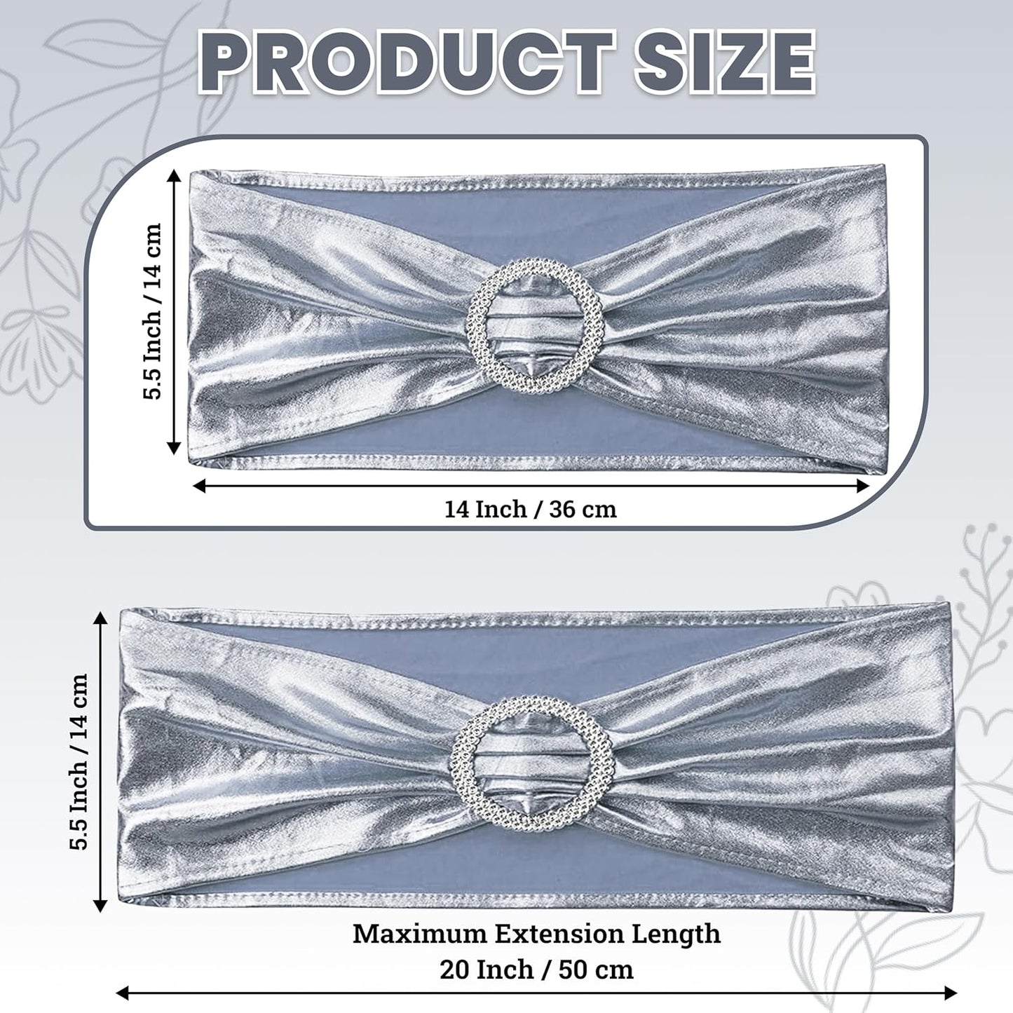 MDS Spandex Foil Chair Sashes - Universal Elastic Stretch Bands with Buckle for Weddings | Metallic Silver, Pack of 200