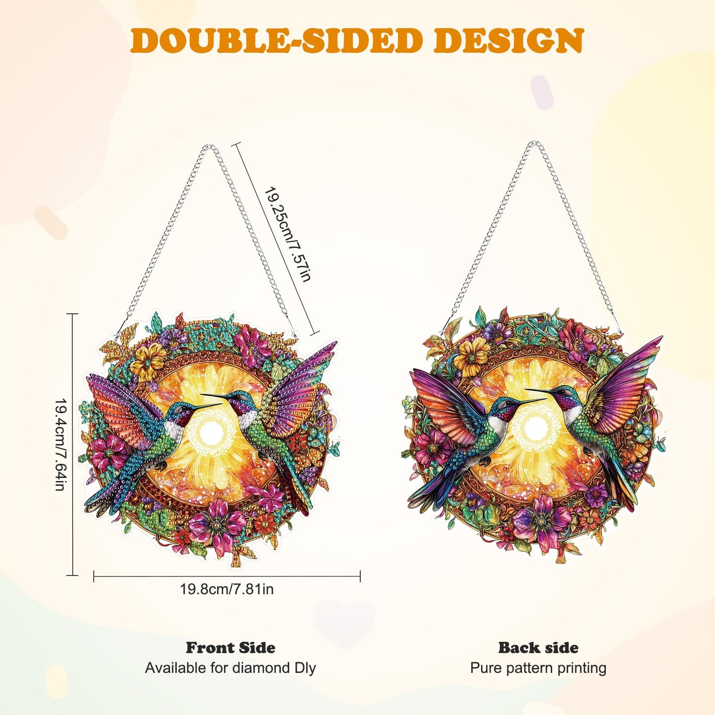 HEIBAGO Hummingbird Hanging Diamond Art Kits for Adults, Fall Special Shaped Crystal Diamond Painting Ornament Kit, DIY Double-Sided Pattern Window Pendant Gem Art Kit for Home Wall Decor 8.3x8.3inch