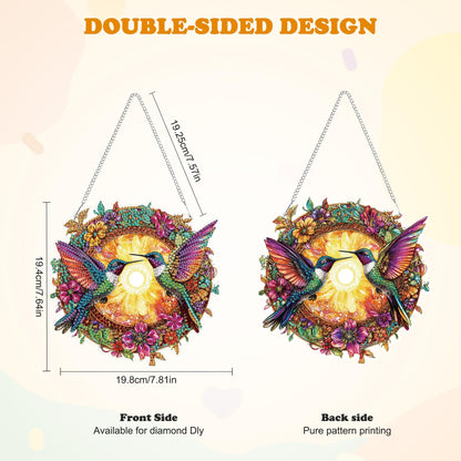 HEIBAGO Hummingbird Hanging Diamond Art Kits for Adults, Fall Special Shaped Crystal Diamond Painting Ornament Kit, DIY Double-Sided Pattern Window Pendant Gem Art Kit for Home Wall Decor 8.3x8.3inch