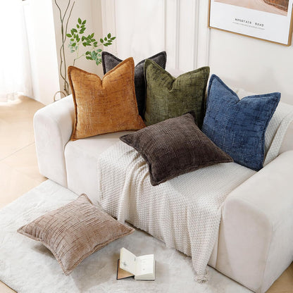 18x18 Set 2, HPUK Fall Chenille Soft Throw Pillow Covers of Accent Cushion Covers for Living Room, Bedroom, Decorative