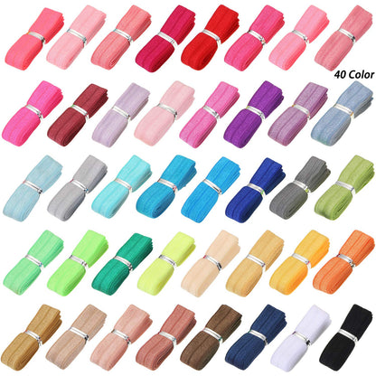 WILLBOND 40 Yards Fold over Elastic Solid Color Trim Elastic 40 Colors Ribbon Sewing Stretch Ribbon Band for Hair Bow DIY Craft Hair Ties Headbands(Multicolor)