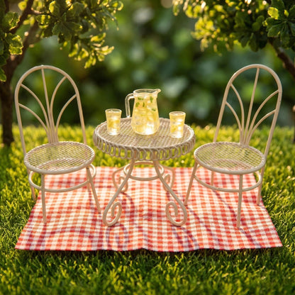 6 PCS Dollhouse Miniature Bistro Table & Chairs Set with Lemonade Pitcher and Cups 1 12 Scale Fairy Garden Kitchen Decoration Accessories