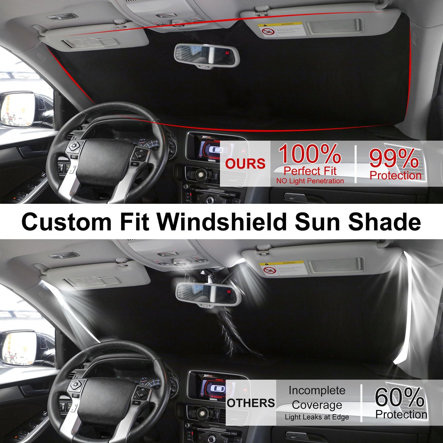 Windshield Sun Shade Custom Fit 2018-2024 Toyota Camry LE XLE Hybrid SE XSE Sedan Accessories Front Foldable Window Sunshade