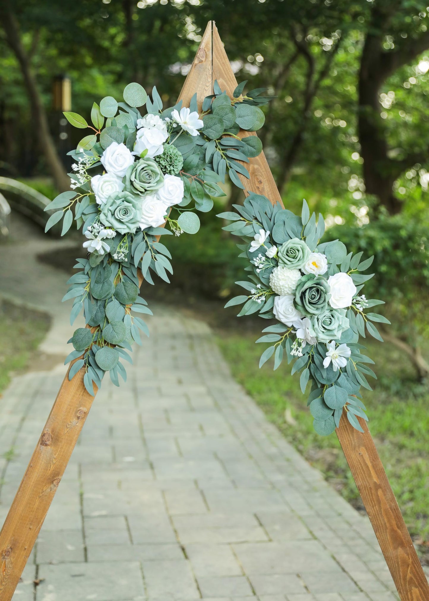 Udoula Artificial Sage Green Wedding Arch Flowers Swags Set of 2 for Welcome Signs, Reception and Ceremony Decorations - White Floral Decor
